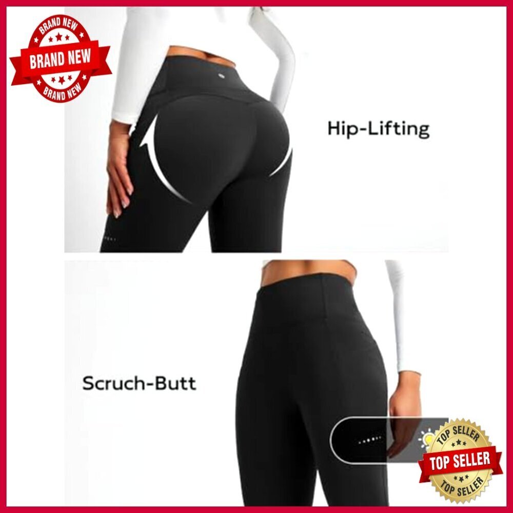 Fleece Lined Thermal Leggings High Waisted Cross Pockets Winter Warm Active - Picture 5 of 7